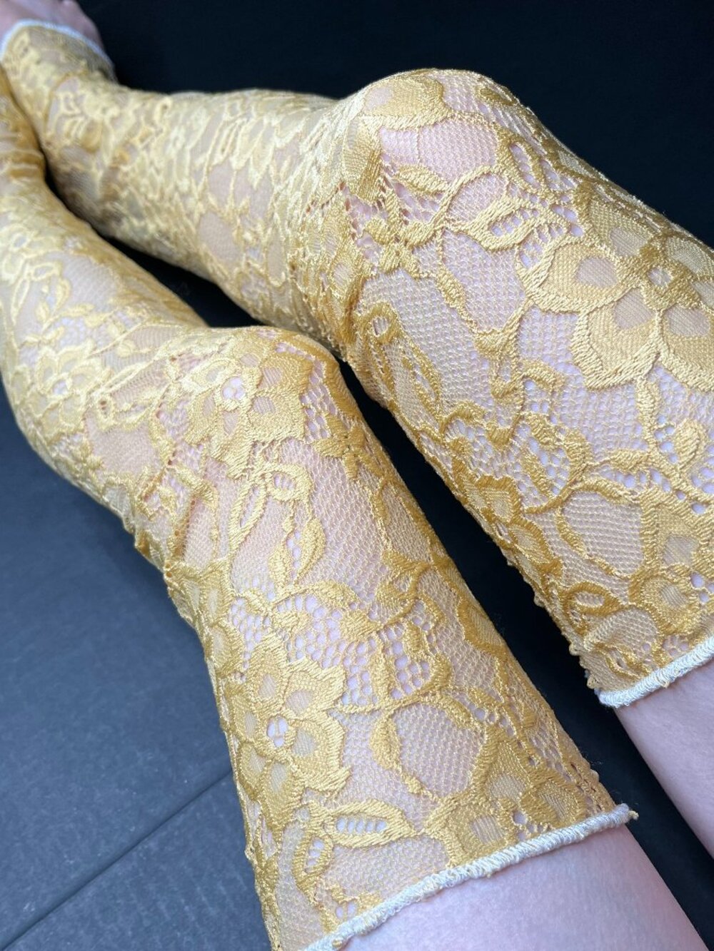 Floral Lace Thigh Highs Yellow Leg Warmers Over the Knee Socks Footless Tights